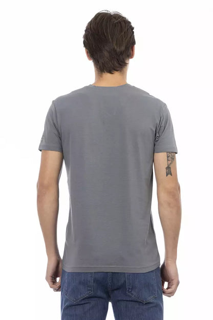 Camiseta de cuello en V para hombre de algodón gris Trussardi Action