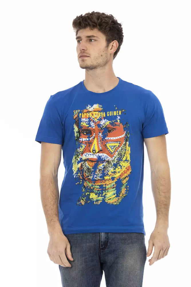 Camiseta de algodón azul Trussardi Action para hombre