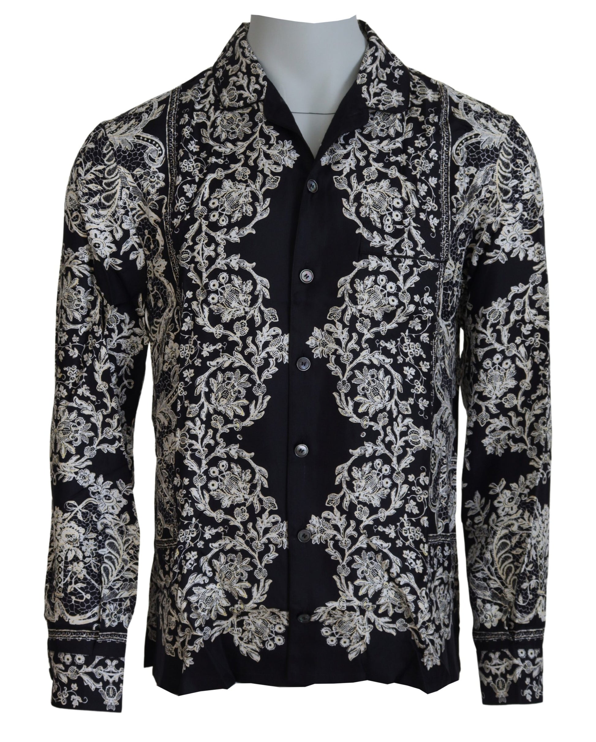 Camisa elegante de satén con estampado floral estilo barroco de Dolce &amp; Gabbana