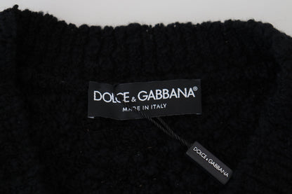 Suéter elegante de cuello en V en mezcla de lana negra de Dolce &amp; Gabbana