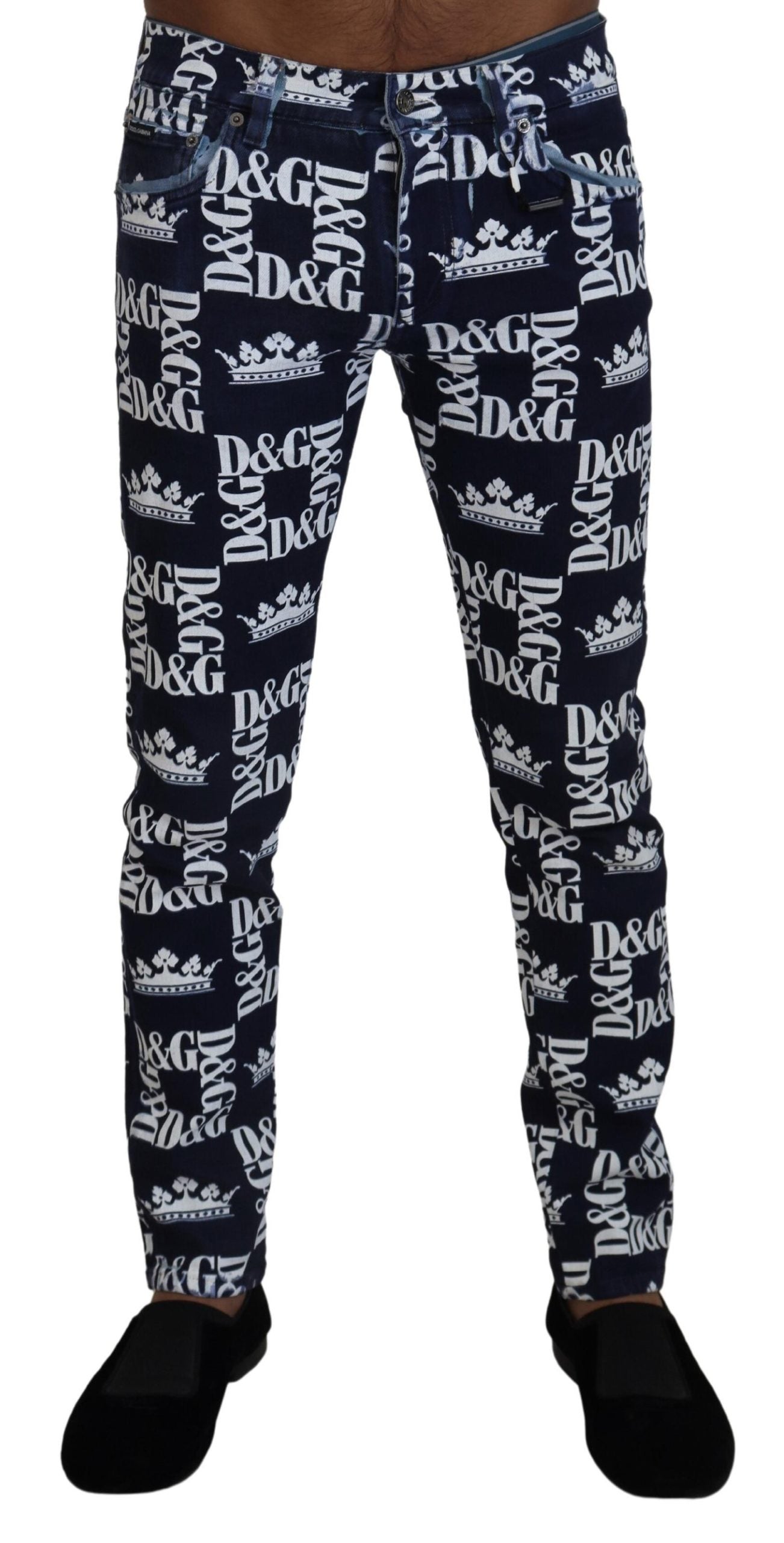 Dolce & Gabbana Elegant Crown Print Denim Pants