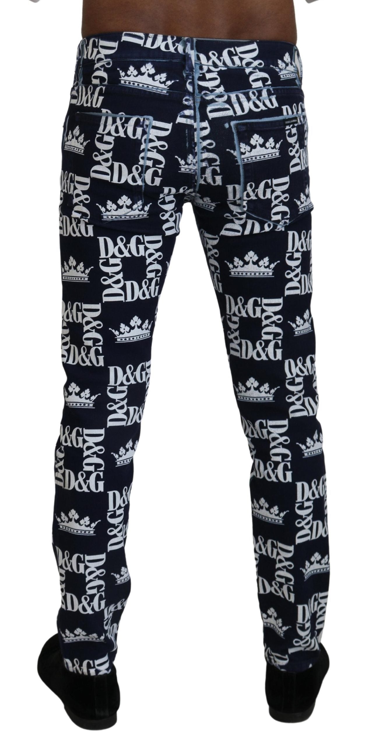 Dolce & Gabbana Elegant Crown Print Denim Pants