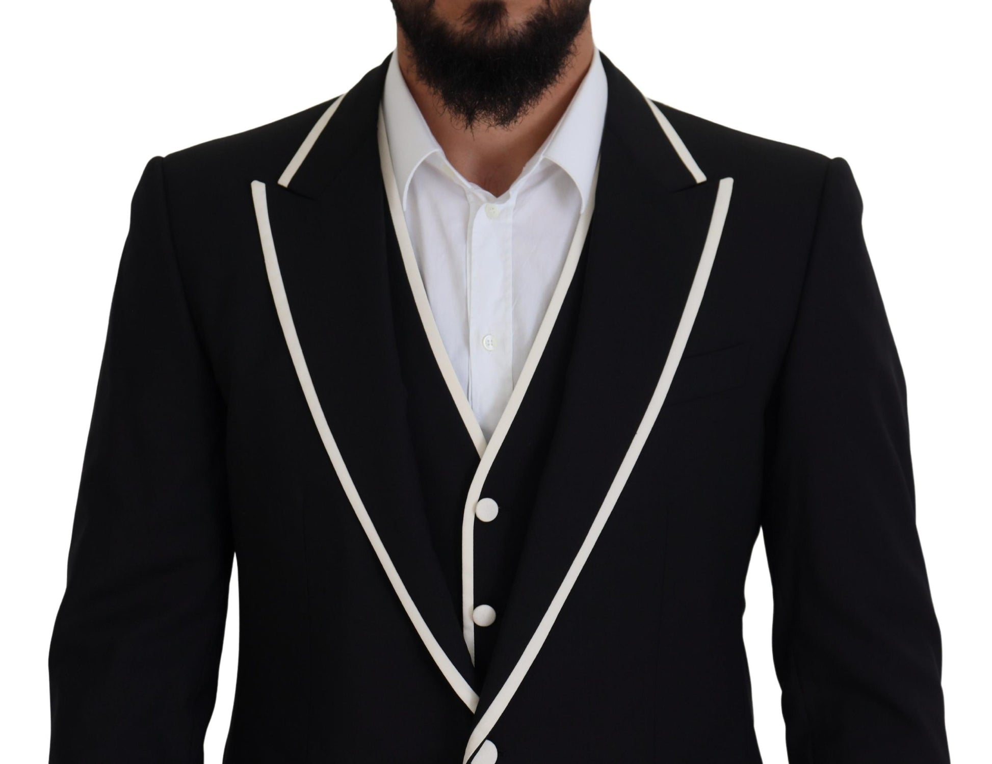 Traje elegante de tres piezas entallado en blanco y negro de Dolce &amp; Gabbana
