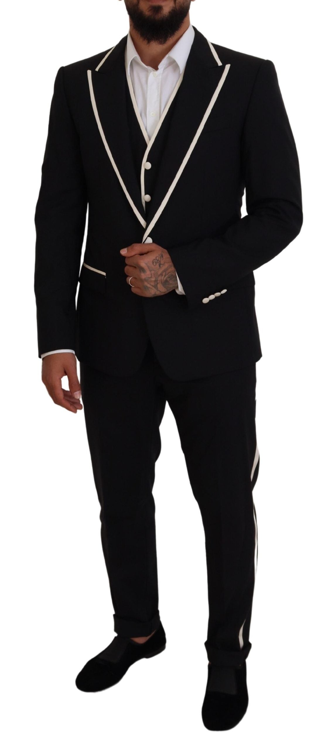Traje elegante de tres piezas entallado en blanco y negro de Dolce &amp; Gabbana