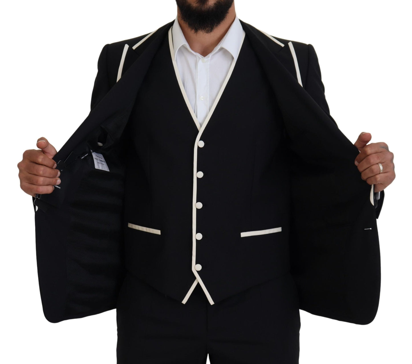 Traje elegante de tres piezas entallado en blanco y negro de Dolce &amp; Gabbana