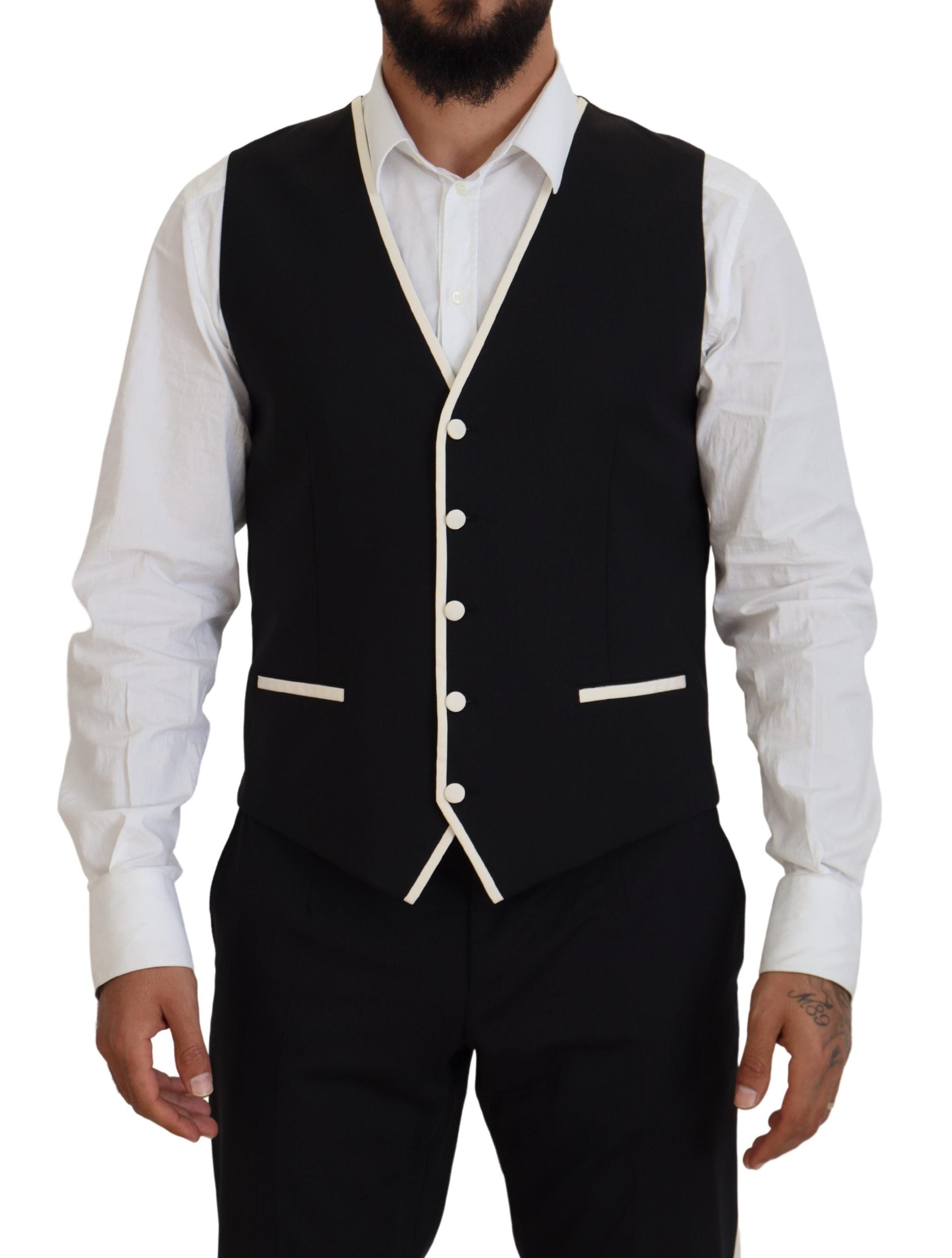 Traje elegante de tres piezas entallado en blanco y negro de Dolce &amp; Gabbana