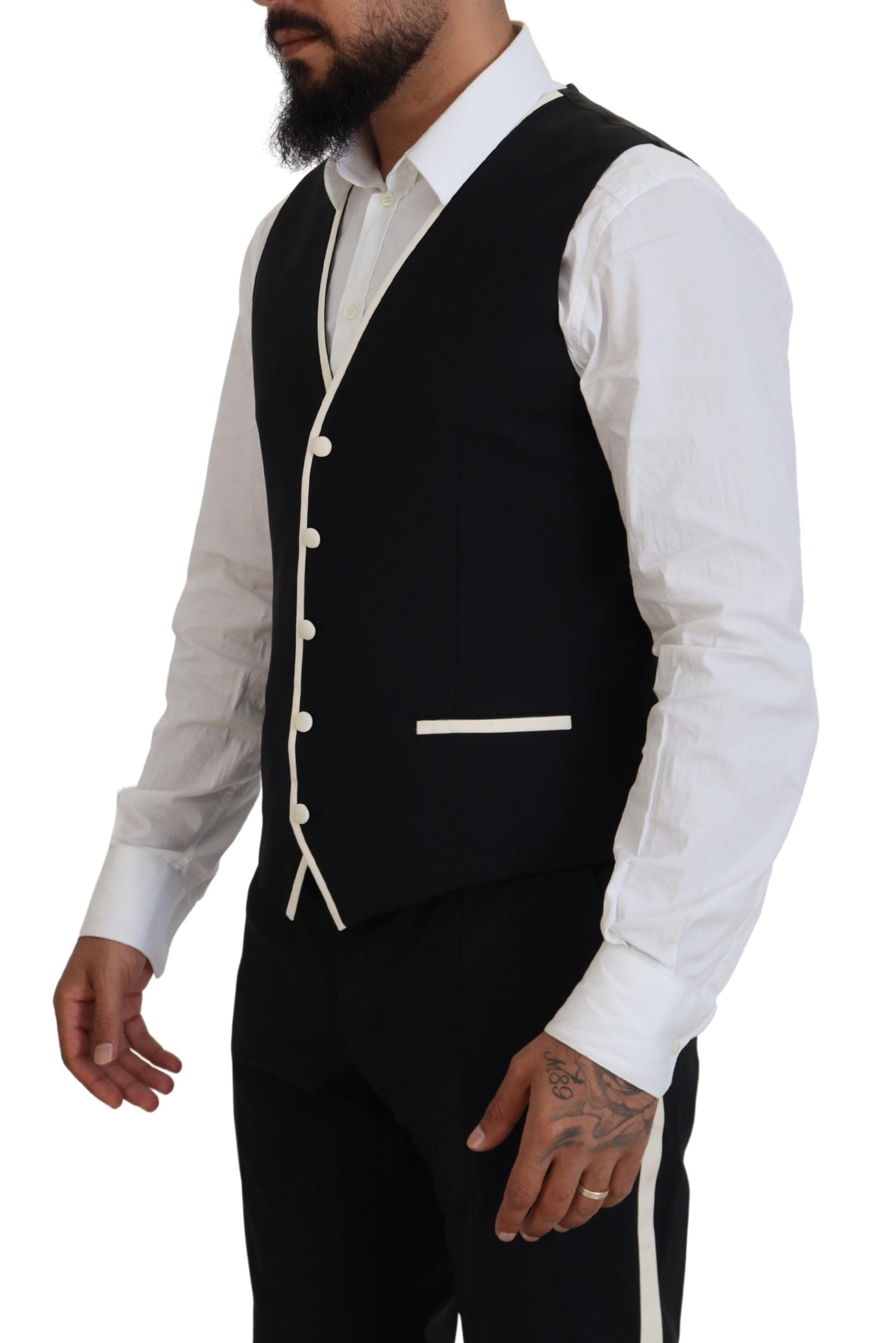 Traje elegante de tres piezas entallado en blanco y negro de Dolce &amp; Gabbana