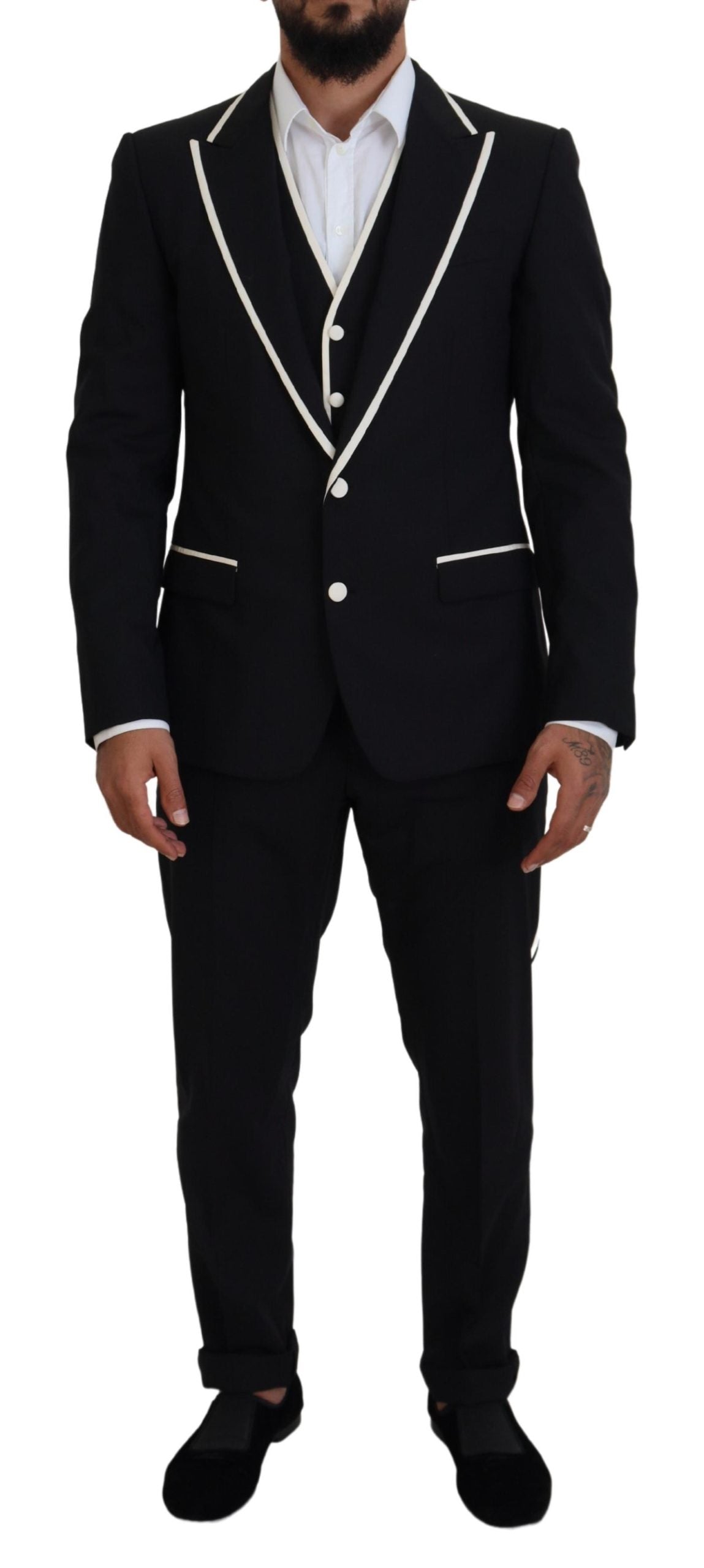 Traje elegante de tres piezas entallado en blanco y negro de Dolce &amp; Gabbana