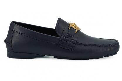 Mocasines elegantes de piel de becerro azul marino de Versace