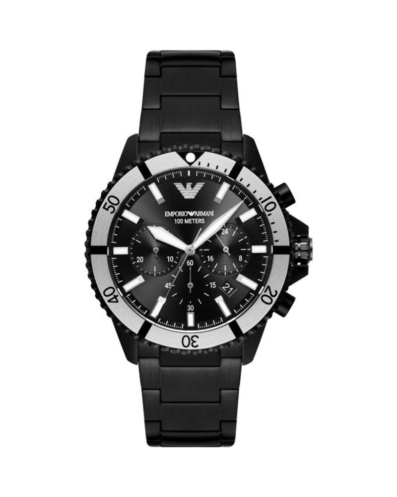 Reloj cronógrafo elegante de acero negro de Emporio Armani