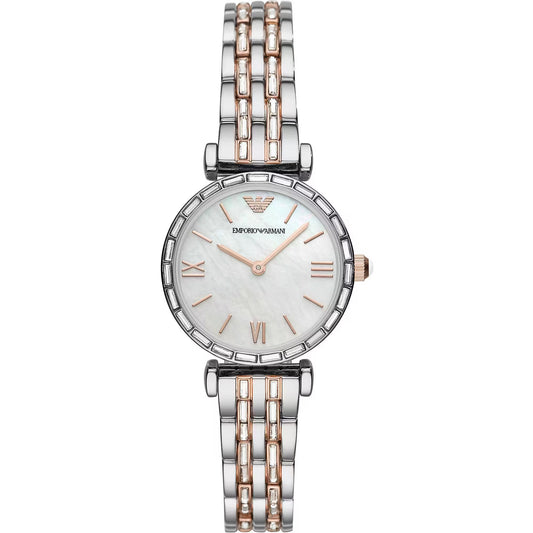 Reloj elegante de acero inoxidable para mujer Emporio Armani con esfera plateada