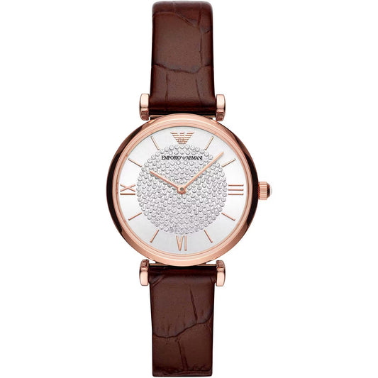 Reloj elegante de piel color burdeos de Emporio Armani para mujer