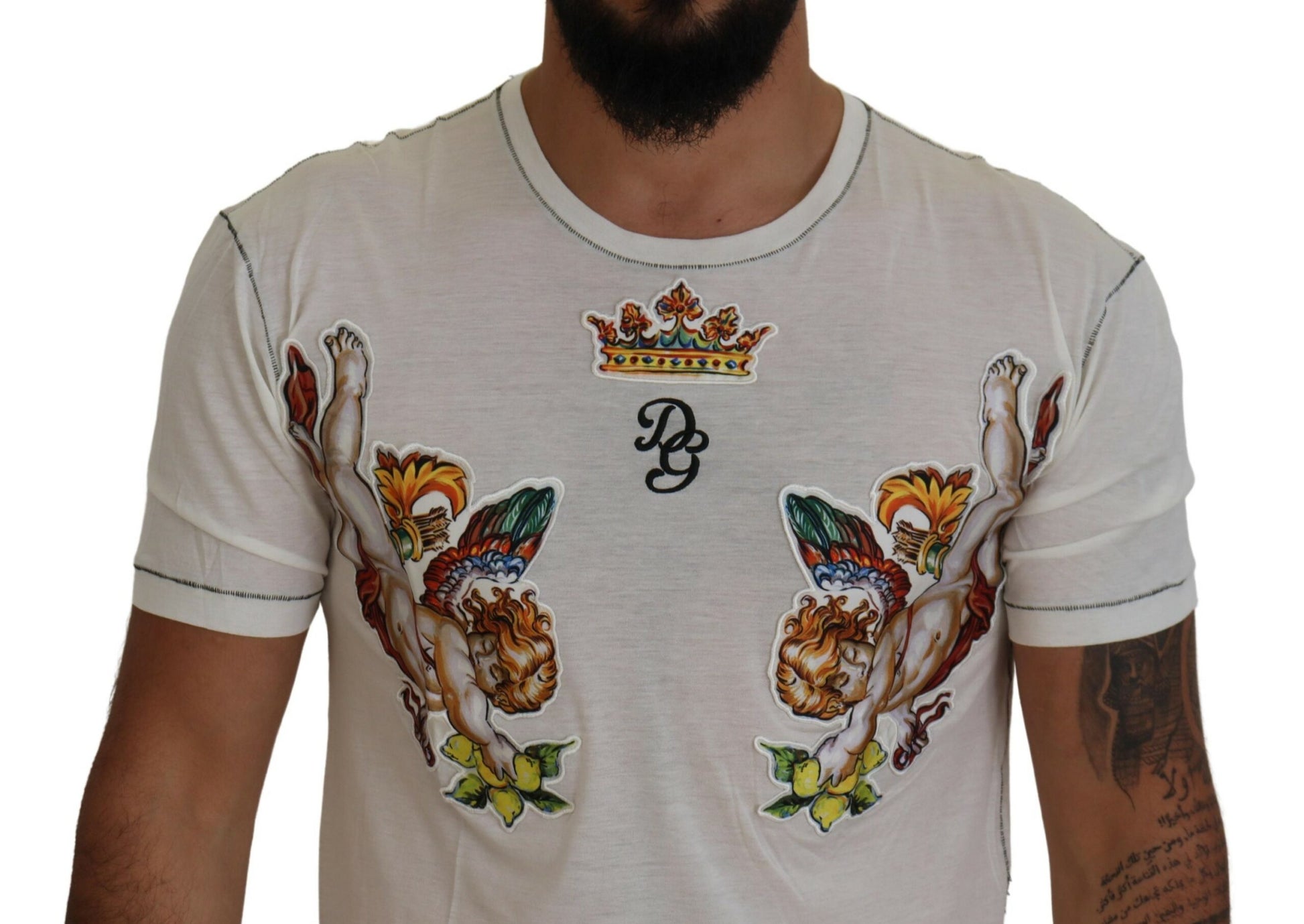 Camiseta elegante de mezcla de algodón y seda blanca de Dolce &amp; Gabbana