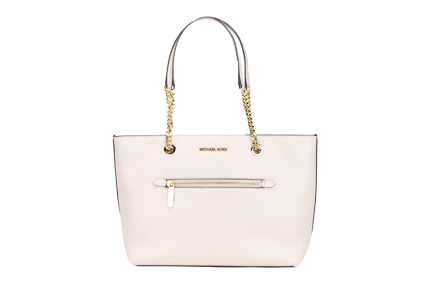 Bolso tote Jet Set de Michael Kors de piel color rubor en polvo mediano con cierre de cremallera en la parte delantera y cadena