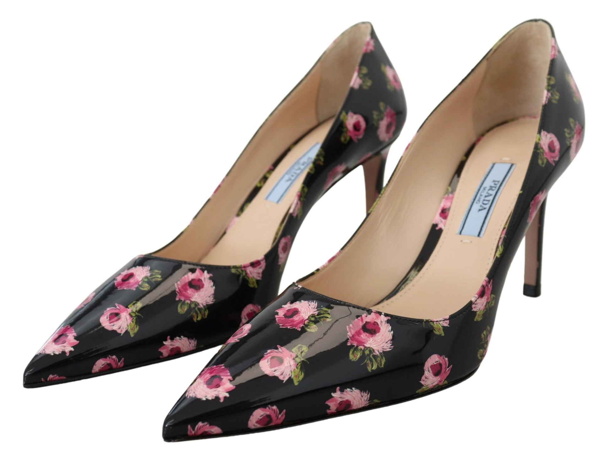 Zapatos de salón de cuero con estampado floral elegante de Prada