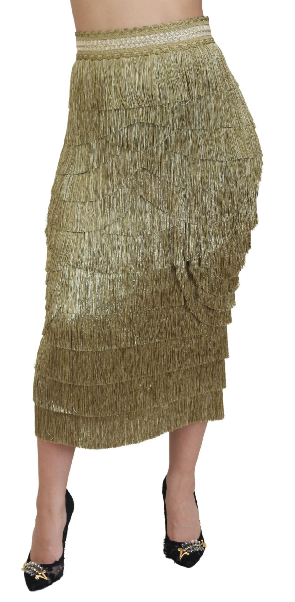 Falda midi escalonada con cintura alta dorada de Dolce &amp; Gabbana