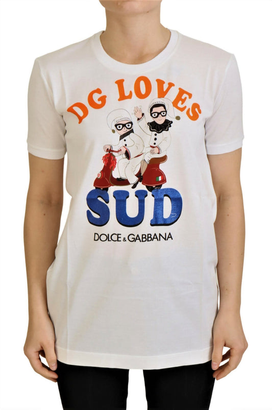 Elegante camiseta blanca de cuello redondo con estampado colorido de Dolce &amp; Gabbana