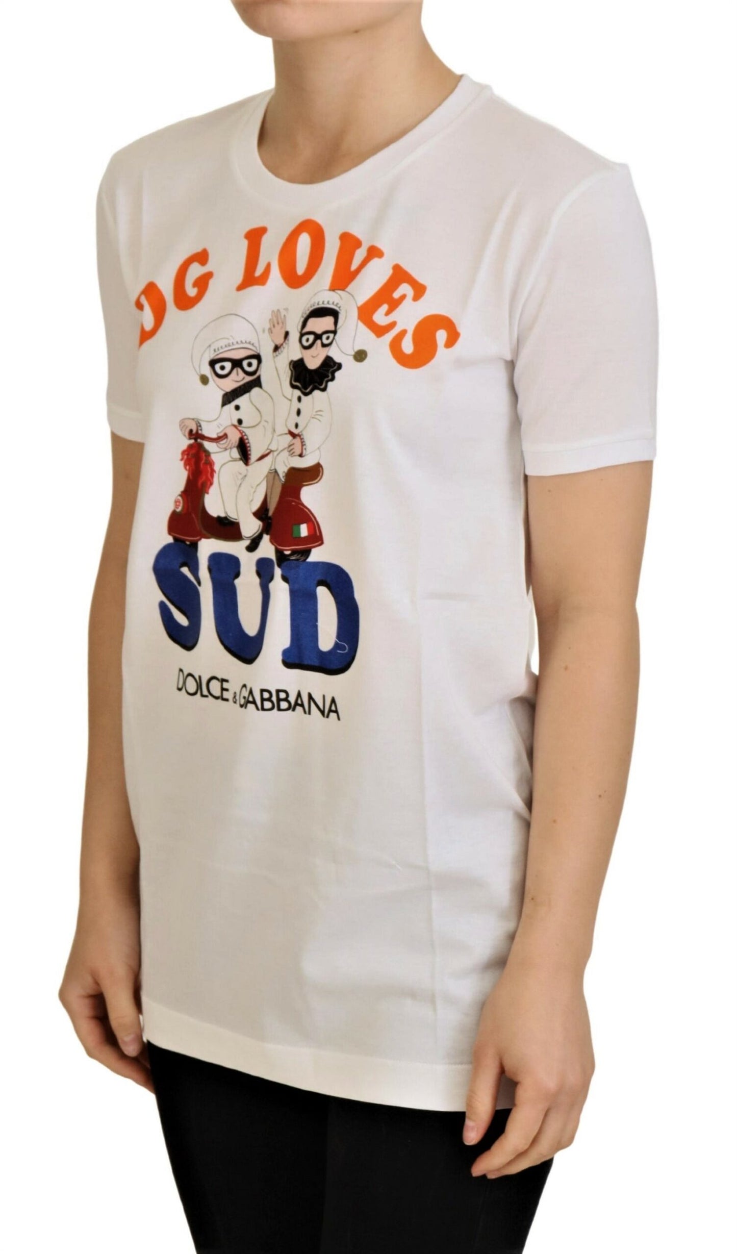 Elegante camiseta blanca de cuello redondo con estampado colorido de Dolce &amp; Gabbana