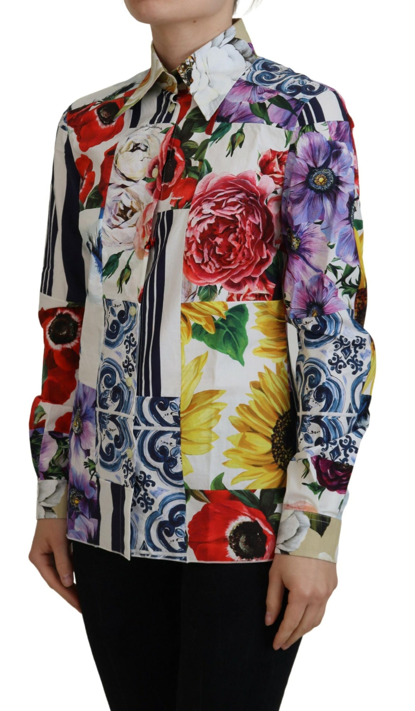 Blusa elegante de algodón con mangas largas y estampado floral de Dolce &amp; Gabbana