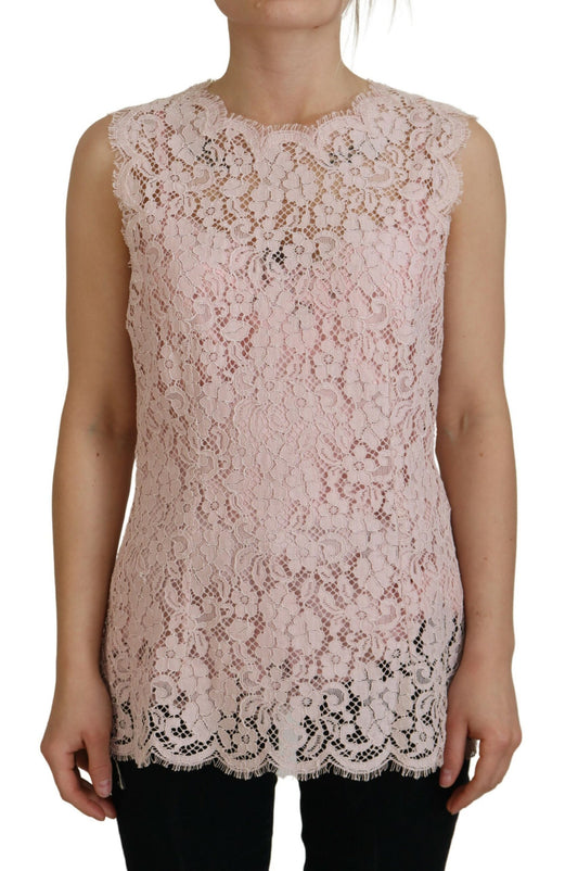 Blusa elegante sin mangas con encaje transparente en color rosa de Dolce &amp; Gabbana