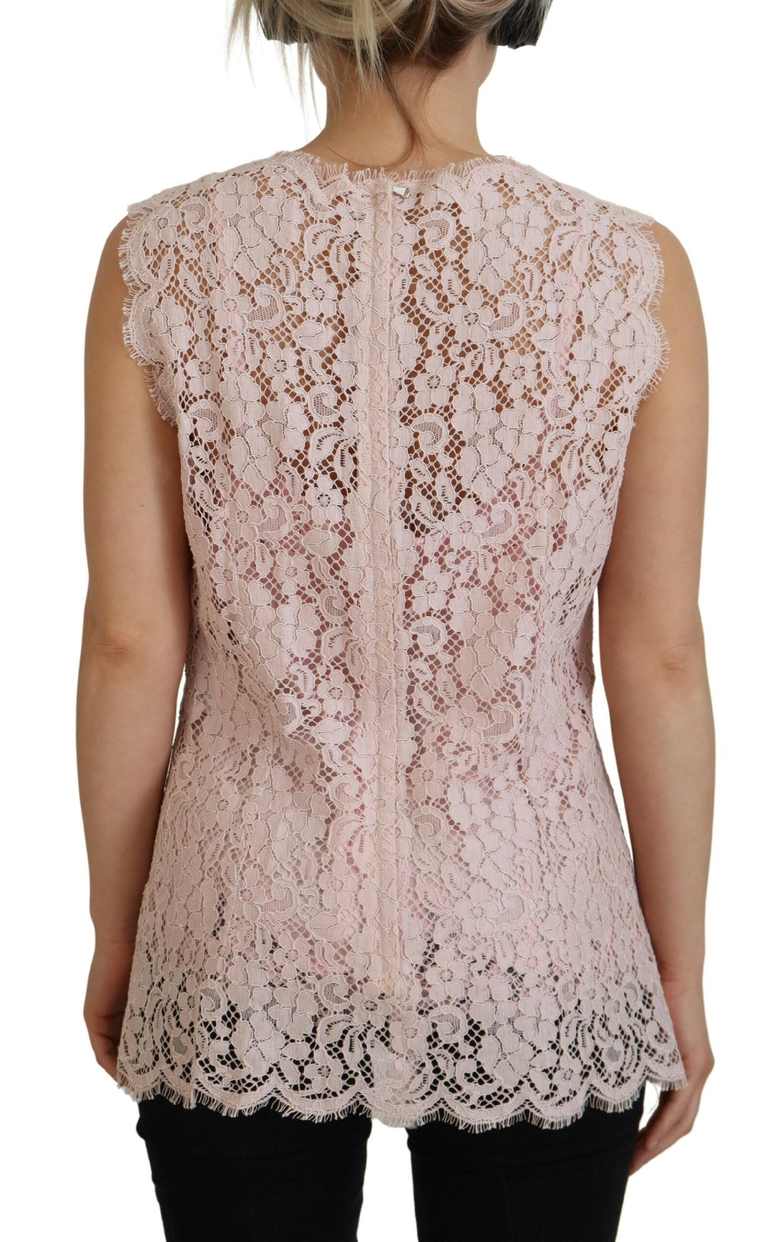 Blusa elegante sin mangas con encaje transparente en color rosa de Dolce &amp; Gabbana