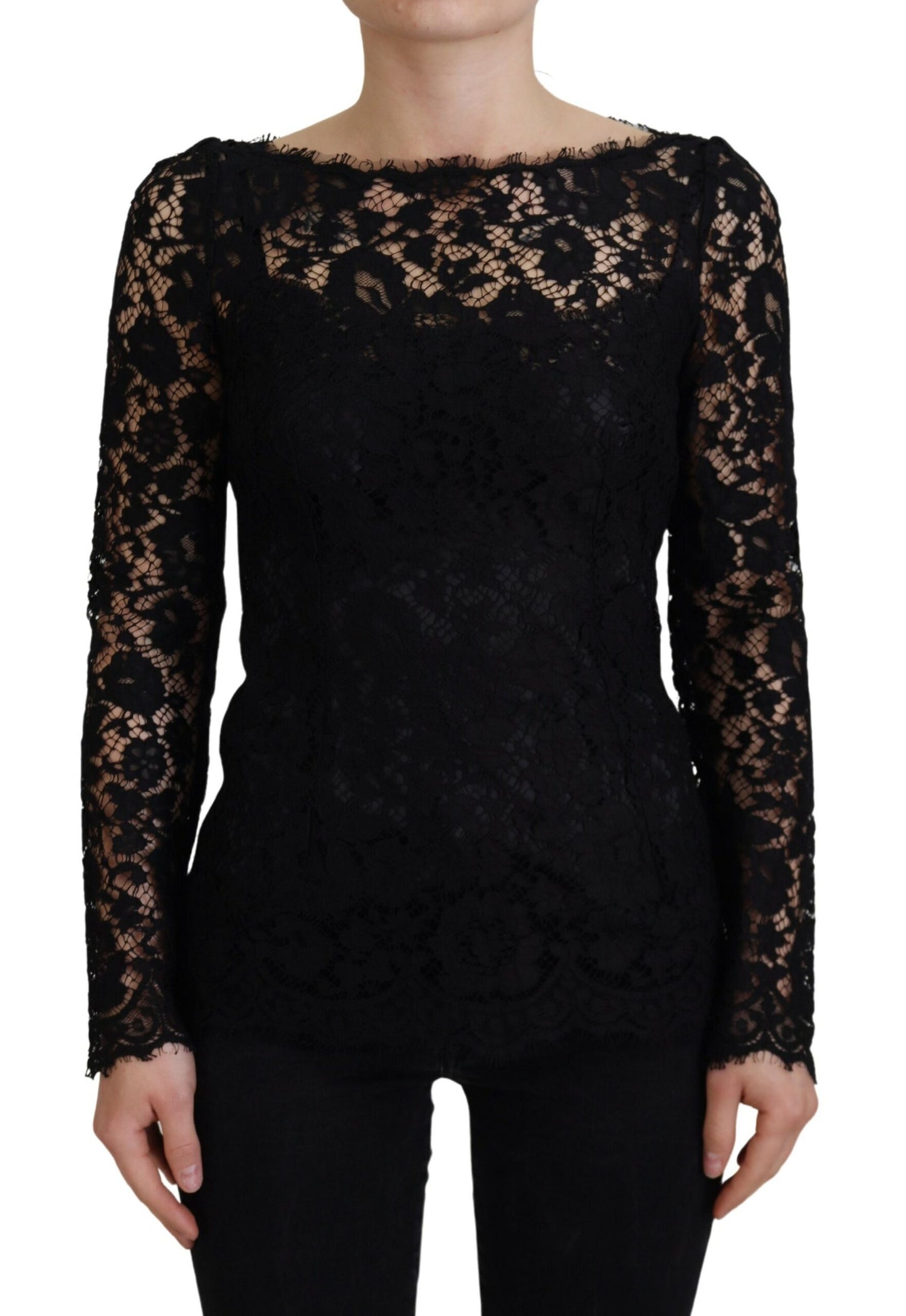 Blusa elegante de manga larga con encaje floral de Dolce &amp; Gabbana