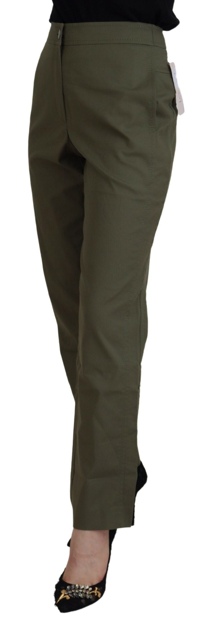 Pantalones elegantes de corte cónico verde LAUREL: ropa elegante para el día a día