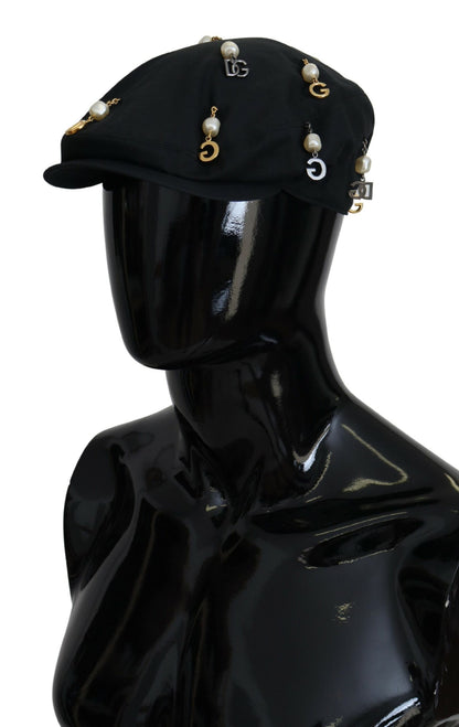 Elegante gorro de vendedor de periódicos de algodón negro de Dolce &amp; Gabbana