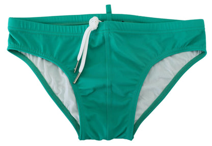 Bañador tipo slip verde elegante con logotipo blanco de Dsquared²