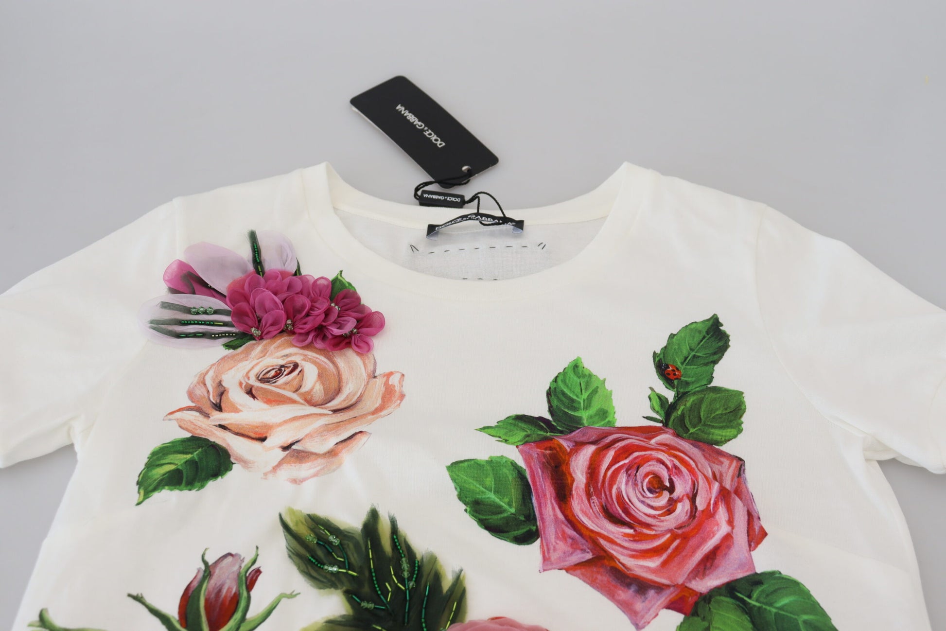 Camiseta elegante de algodón con estampado de rosas multicolor de Dolce &amp; Gabbana