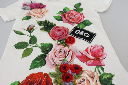 Camiseta elegante de algodón con estampado de rosas multicolor de Dolce &amp; Gabbana