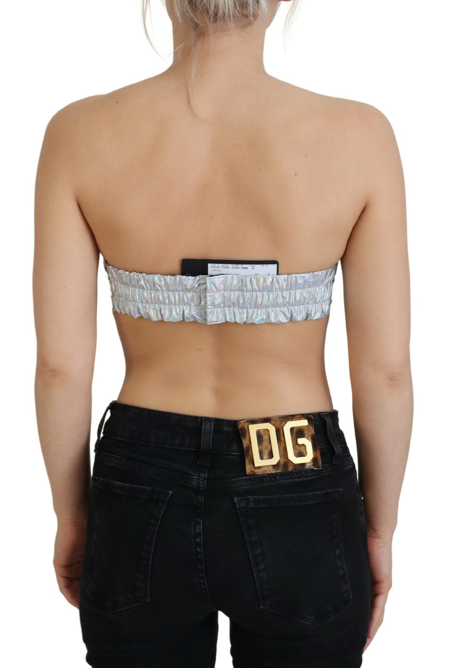 Top bustier plateado brillante de Dolce &amp; Gabbana