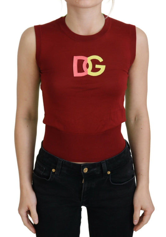 Top casual elegante de seda Dolce &amp; Gabbana en rojo y verde