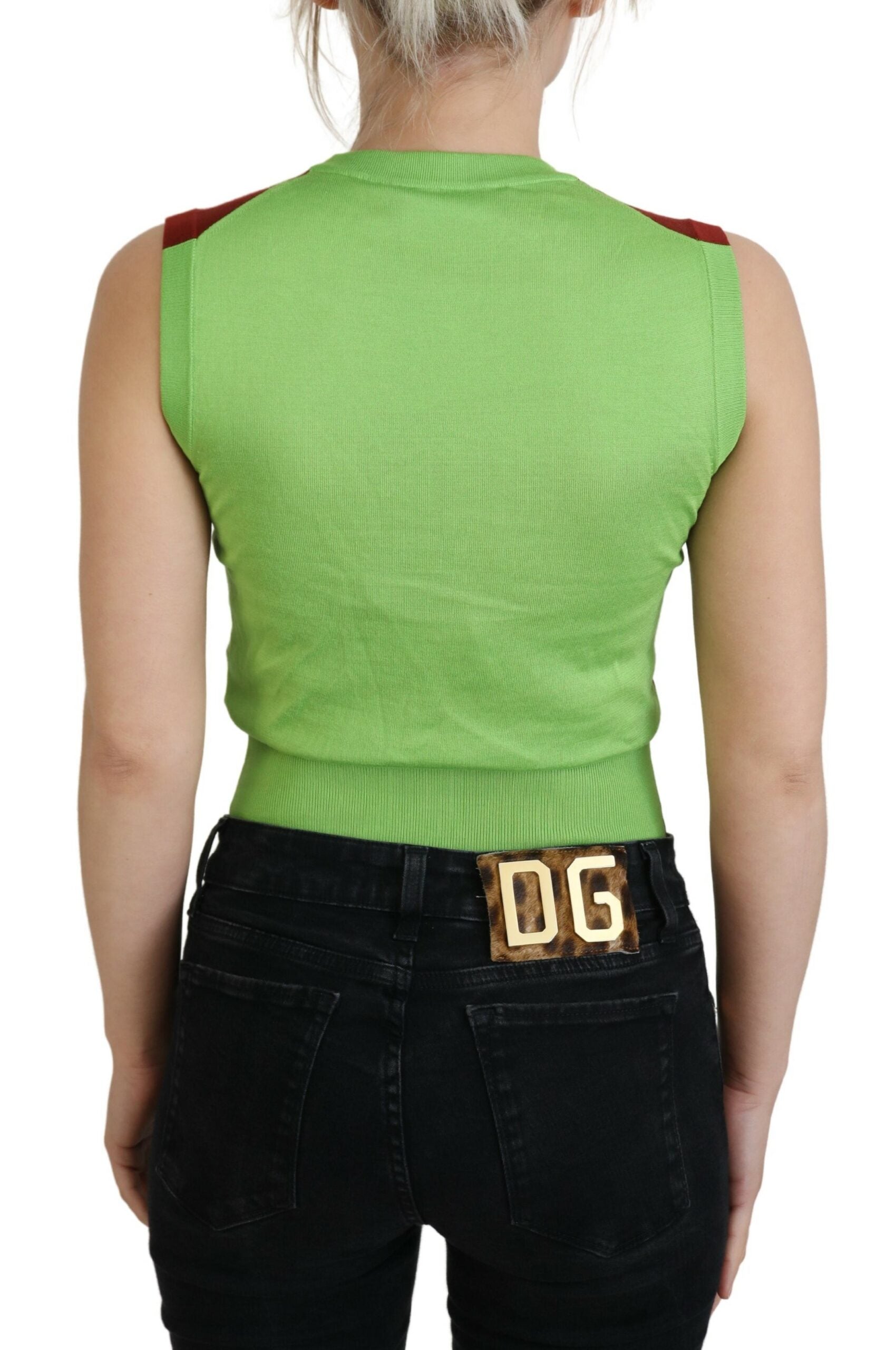 Top casual elegante de seda Dolce &amp; Gabbana en rojo y verde