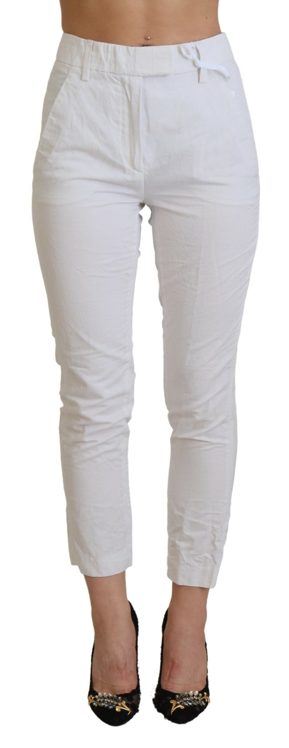 Pantalones blancos elegantes de talle alto y cónicos de Dondup