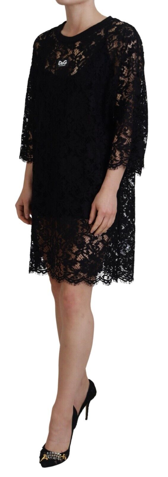 Vestido recto elegante de encaje floral negro de Dolce &amp; Gabbana