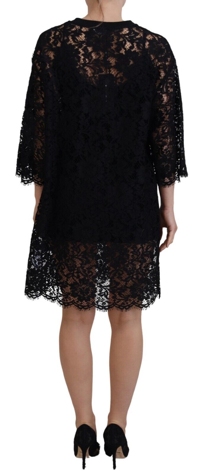 Vestido recto elegante de encaje floral negro de Dolce &amp; Gabbana