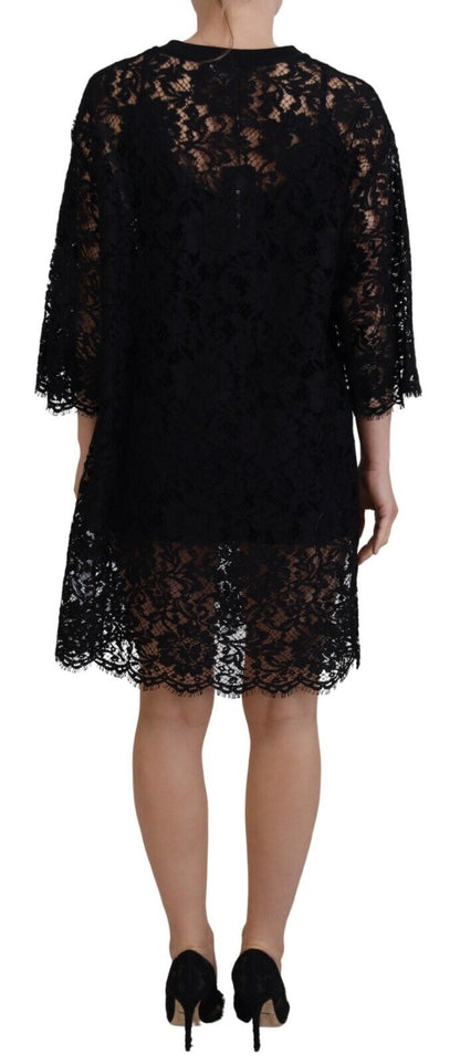 Vestido recto elegante de encaje floral negro de Dolce &amp; Gabbana