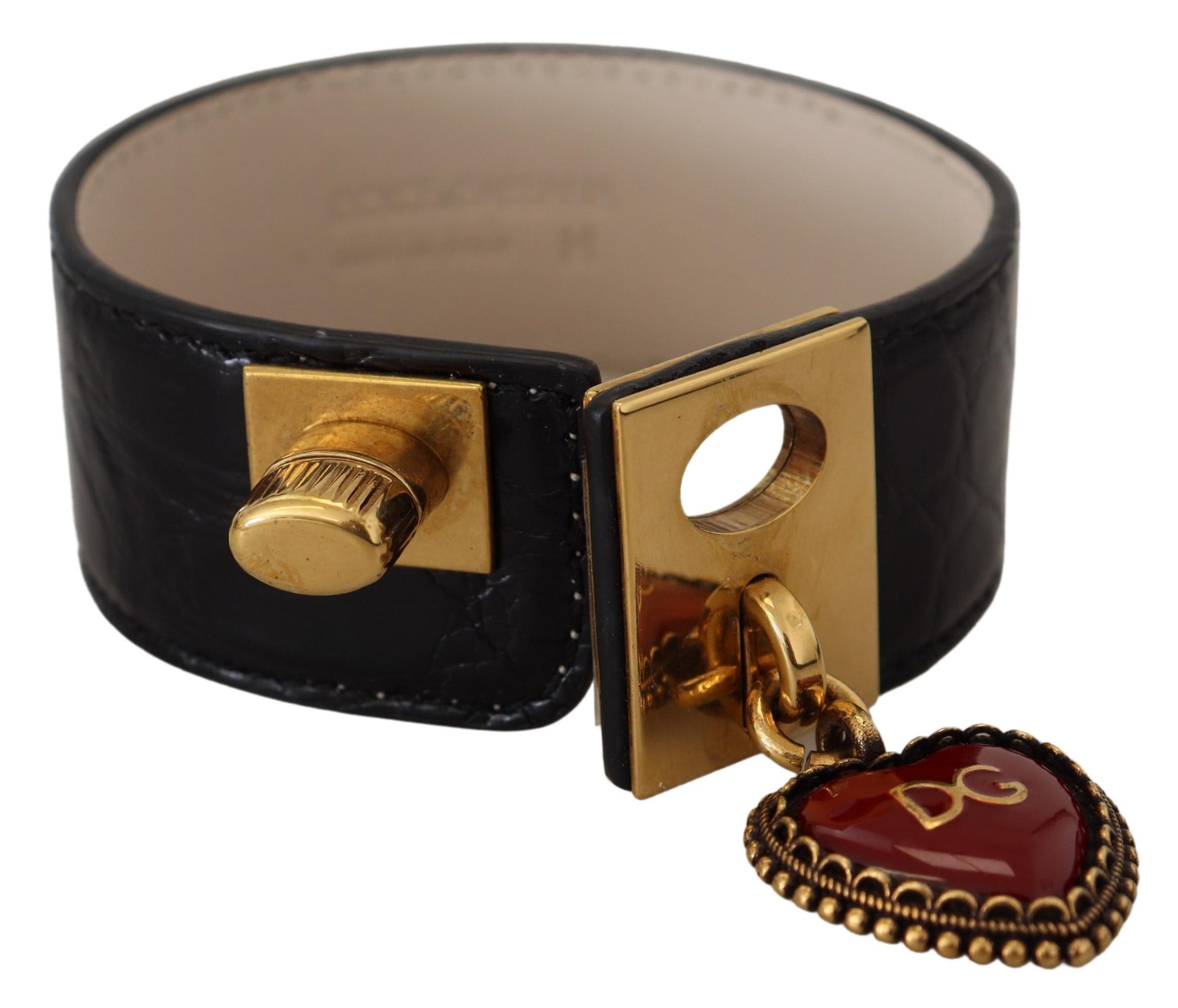 Elegante pulsera de cuero negro con detalles dorados de Dolce &amp; Gabbana