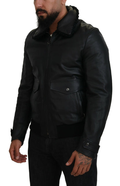 Chaqueta elegante de cuero negro con forro de seda de Dolce &amp; Gabbana