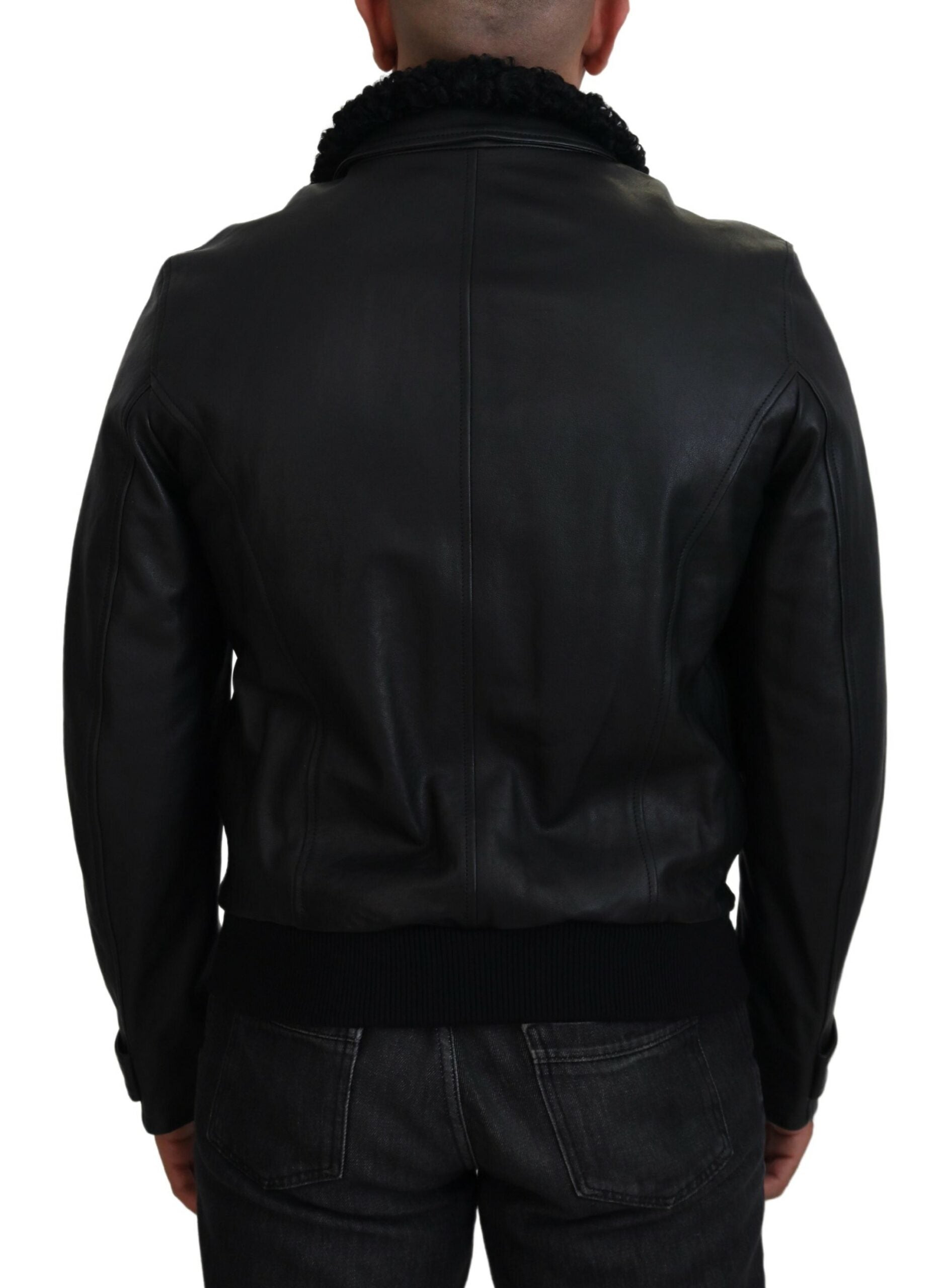 Chaqueta elegante de cuero negro con forro de seda de Dolce &amp; Gabbana