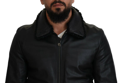 Chaqueta elegante de cuero negro con forro de seda de Dolce &amp; Gabbana