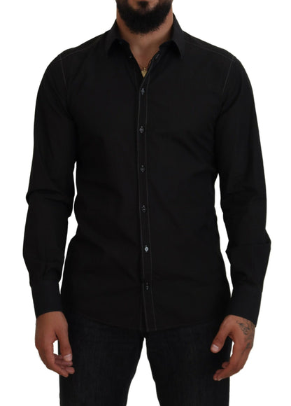 Camisa formal elegante de algodón negra de Dolce &amp; Gabbana