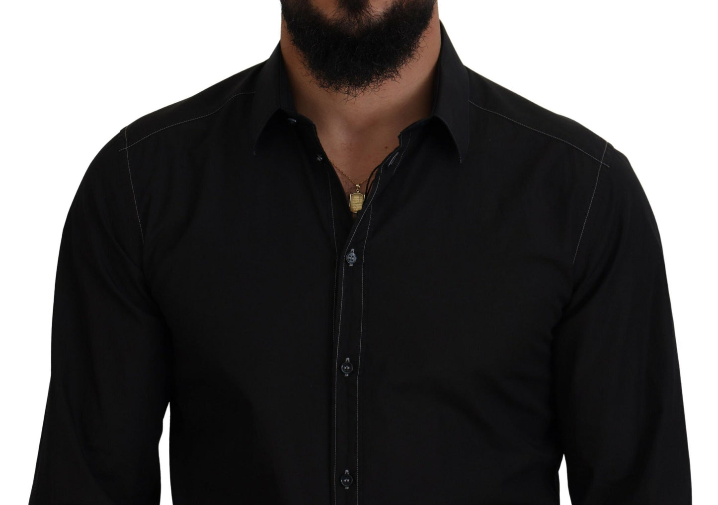 Camisa formal elegante de algodón negra de Dolce &amp; Gabbana