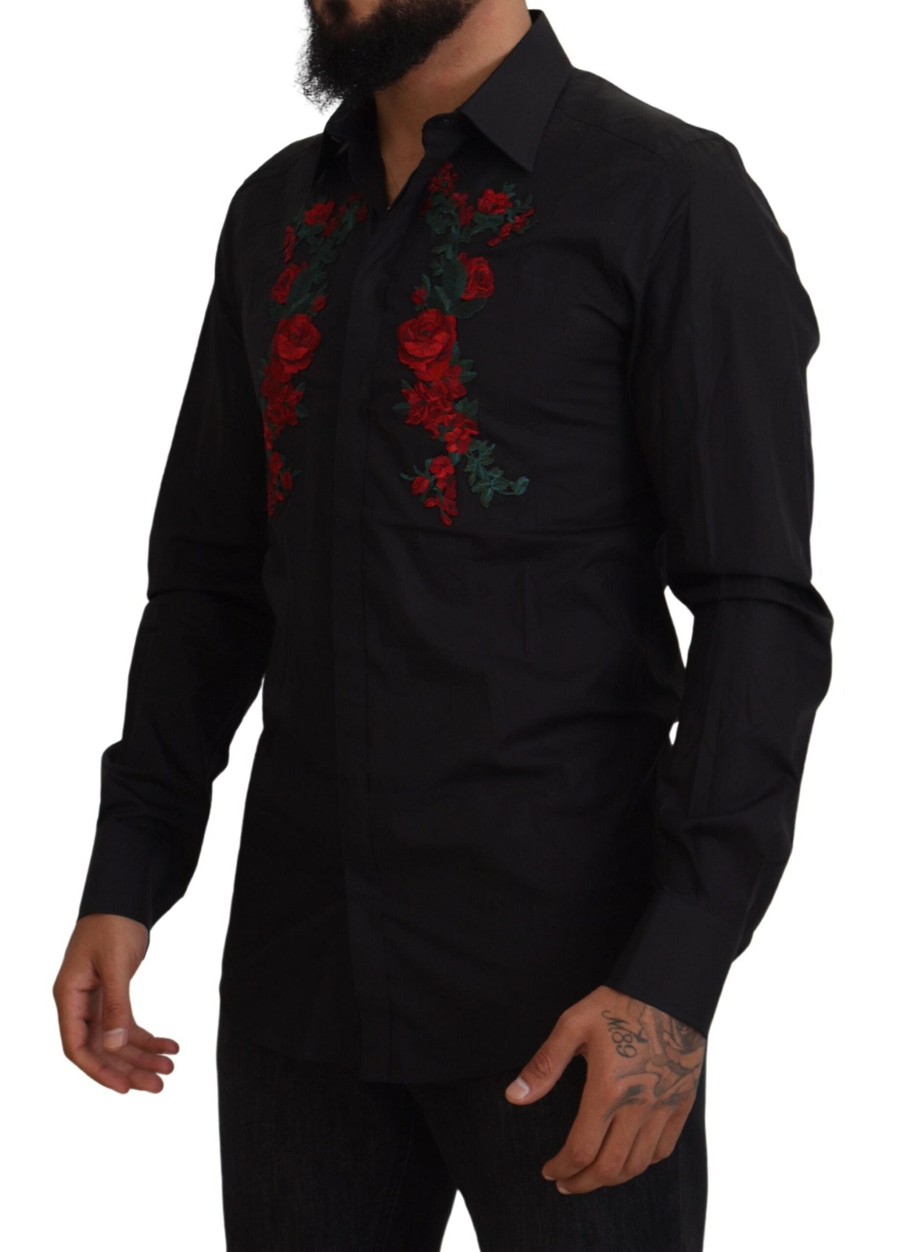 Camisa elegante de algodón con bordados florales de Dolce &amp; Gabbana