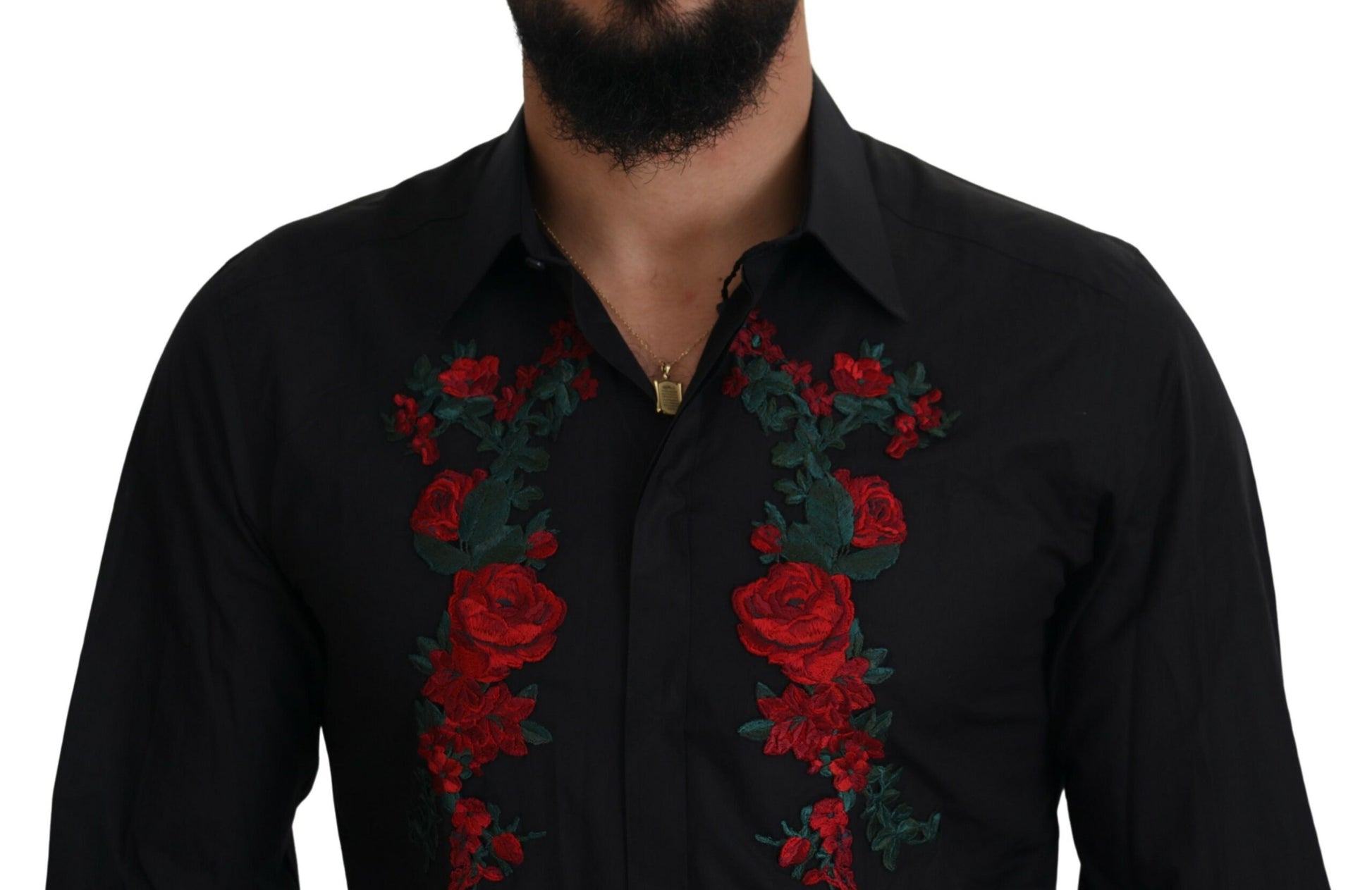 Camisa elegante de algodón con bordados florales de Dolce &amp; Gabbana