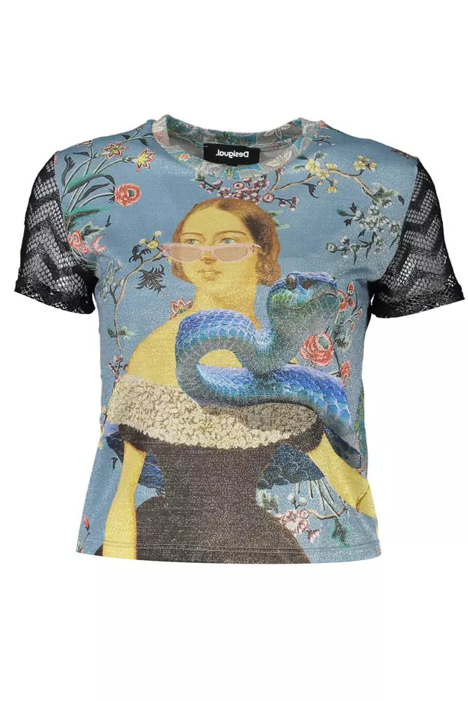 Camiseta Desigual Ethereal con estampado azul claro y contrastes