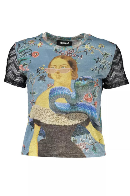 Camiseta Desigual Ethereal con estampado azul claro y contrastes