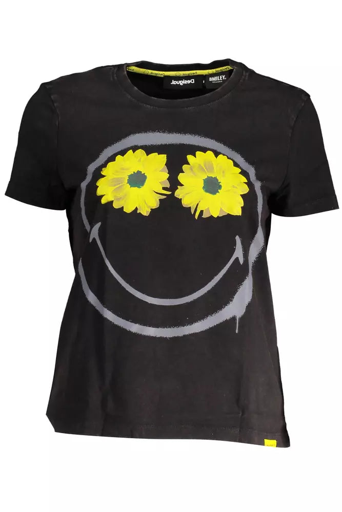 Camiseta de algodón estampada negra con logotipo de Desigual Chic