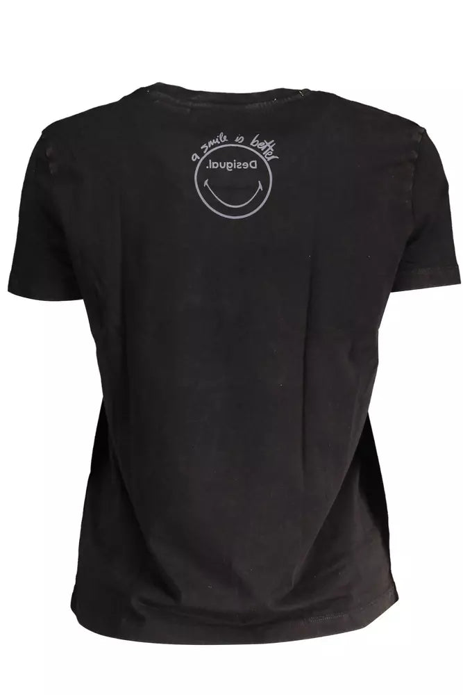 Camiseta de algodón estampada negra con logotipo de Desigual Chic